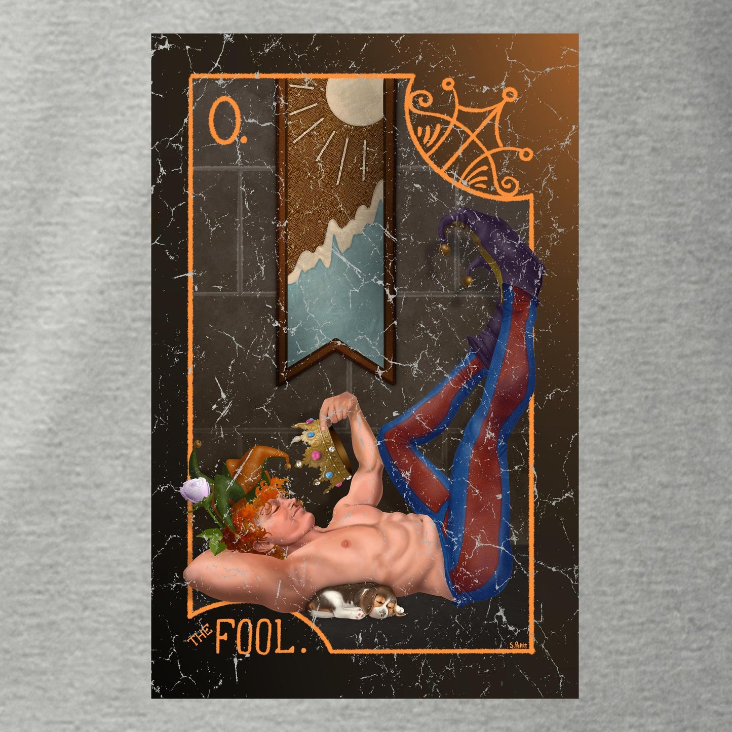 The Fool Tarot Card Athletic Grey T-Shirt with Art by Sam Pettit