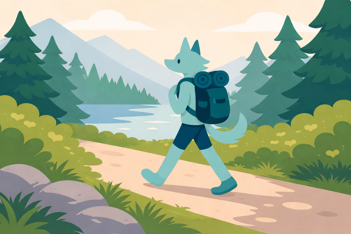 Hiking Wolf Green T-Shirt with Art by Apollo
