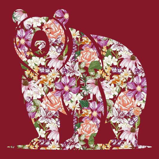 Bear Floral Brick Red T-Shirt with Art by Evan Smith
