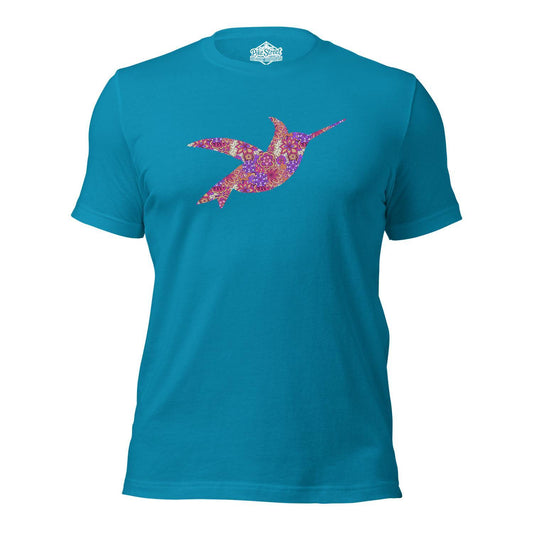 Hummingbird Floral Aqua T-Shirt with Art by Evan Smith