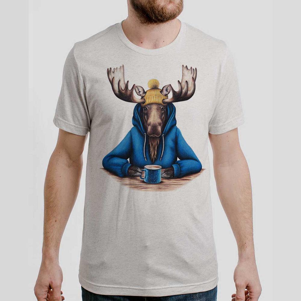 Moose and Mug Heather White T-Shirt by Curbside Clothing