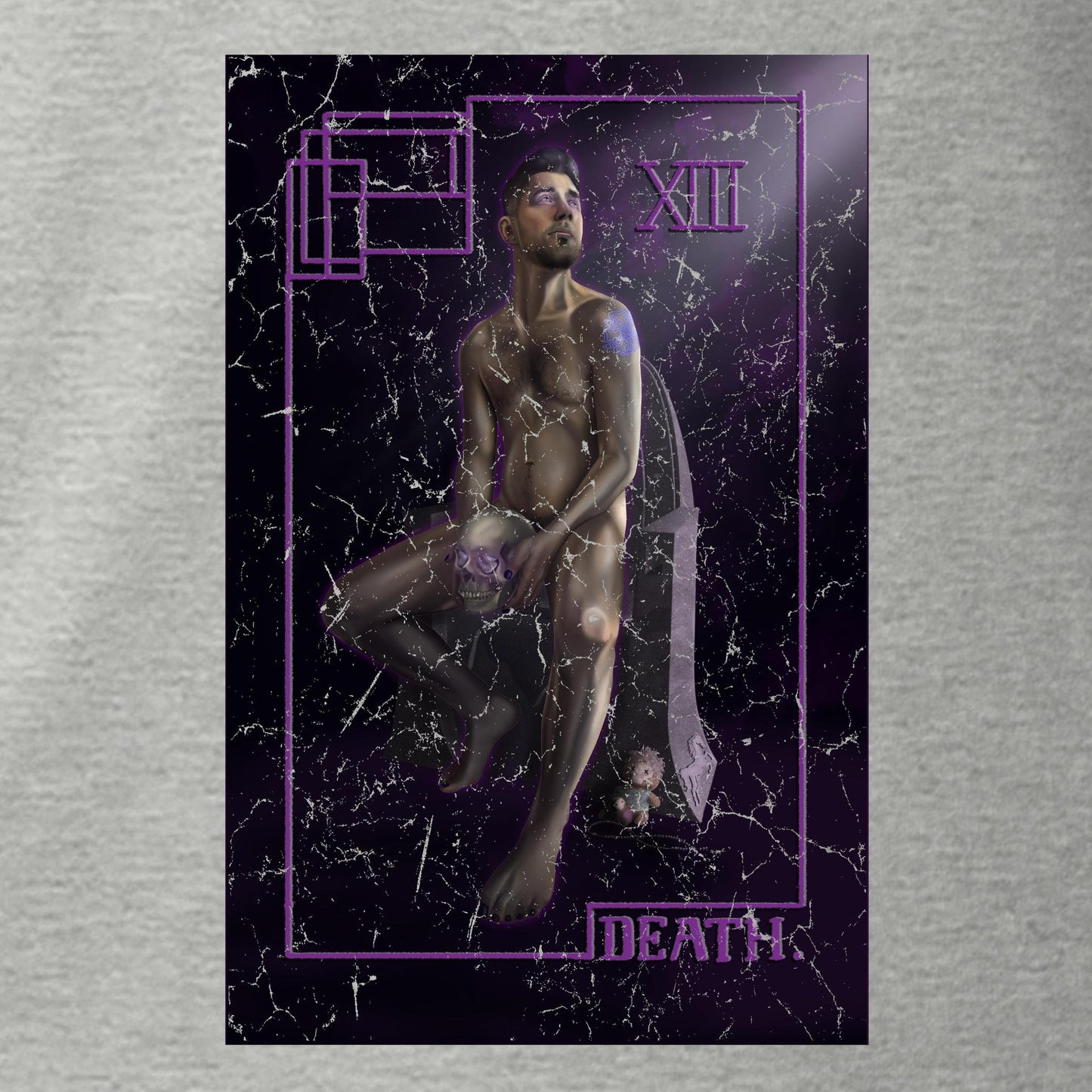 Death Tarot Card Athletic Grey T-Shirt with Art by Sam Pettit