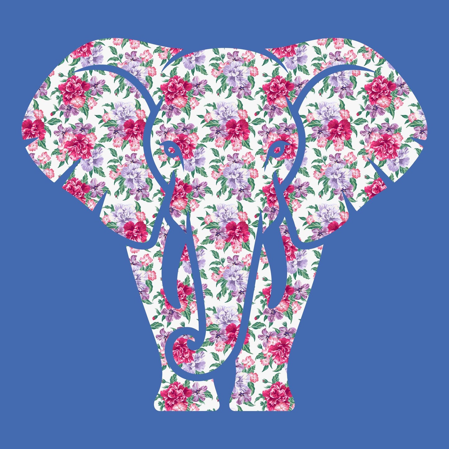 Elephant Floral Blue T-Shirt with Art by Evan Smith