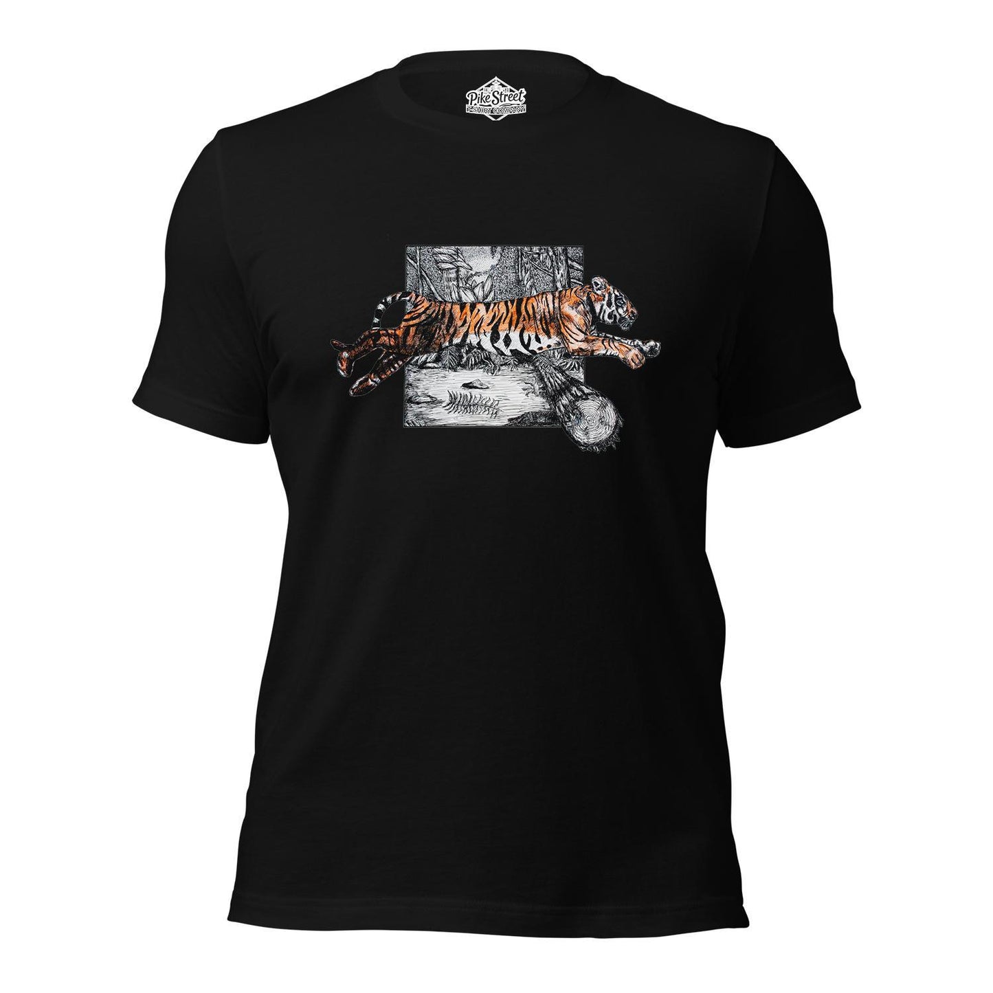 "Tiger Leap" Black T-Shirt with Art by Adam W. Burke