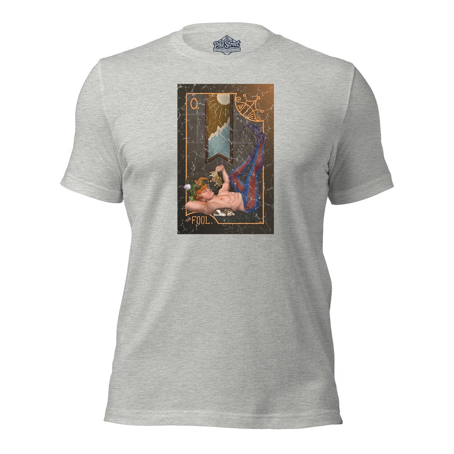 The Fool Tarot Card Athletic Grey T-Shirt with Art by Sam Pettit