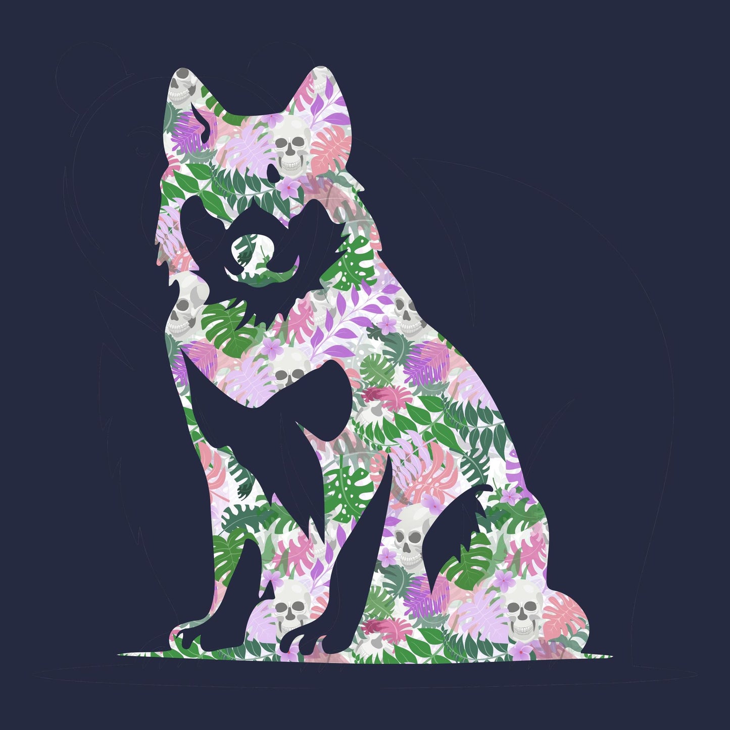 Husky Floral Navy T-Shirt with Art by Evan Smith