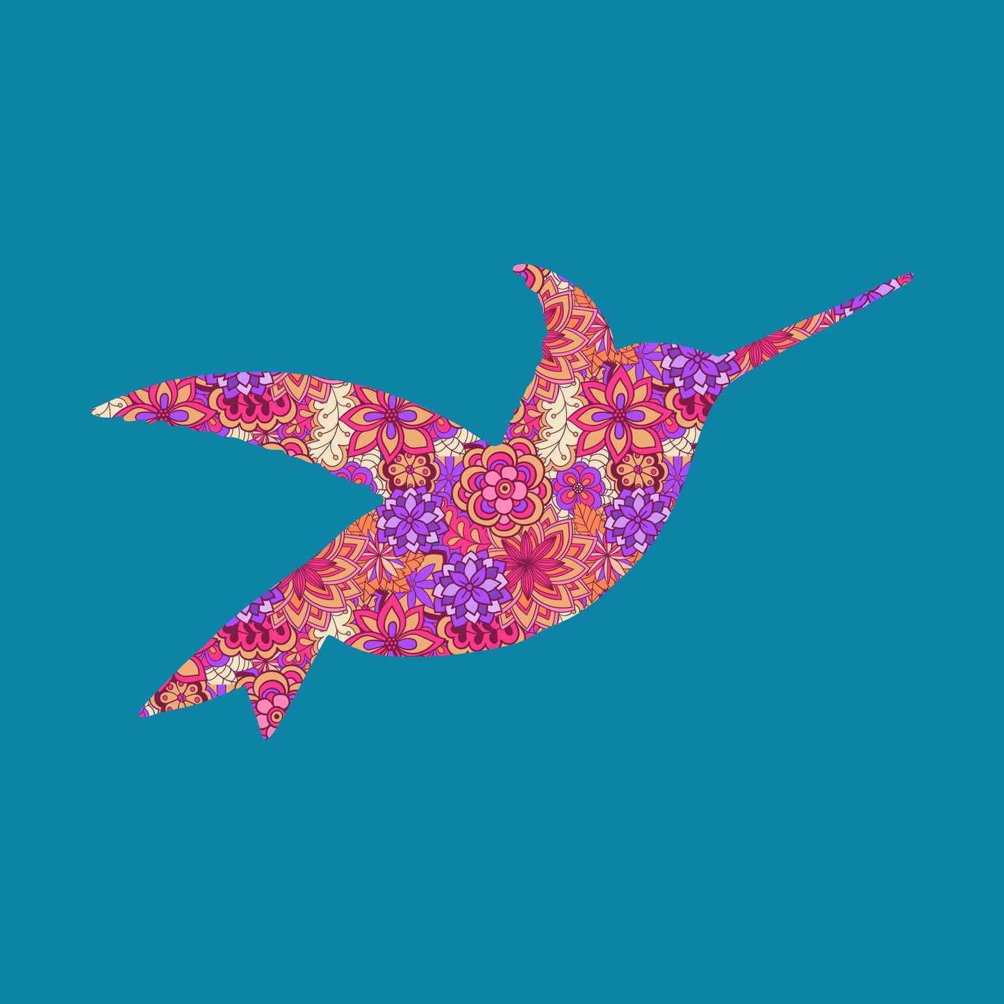 Hummingbird Floral Aqua T-Shirt with Art by Evan Smith