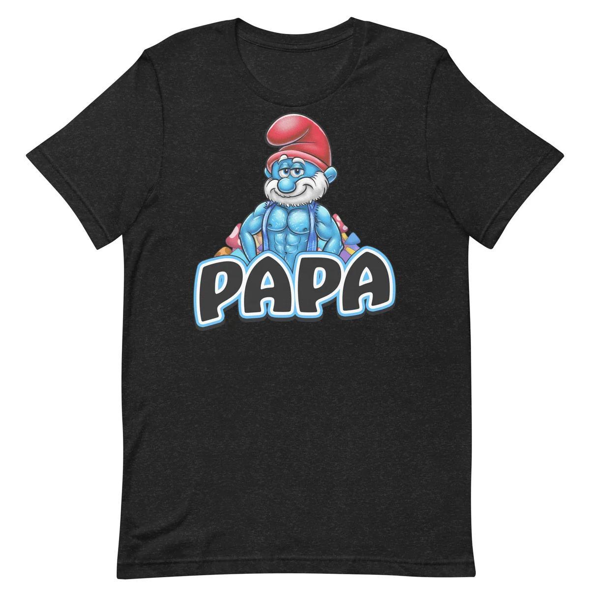 Brawny Papa Smurf Black Heather T-Shirt by Swish Embassy