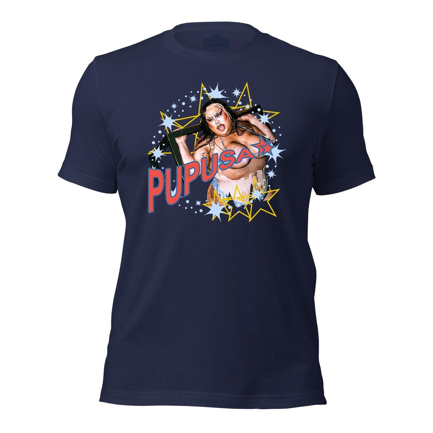 Star of the Show Navy T-Shirt Featuring Pupusa