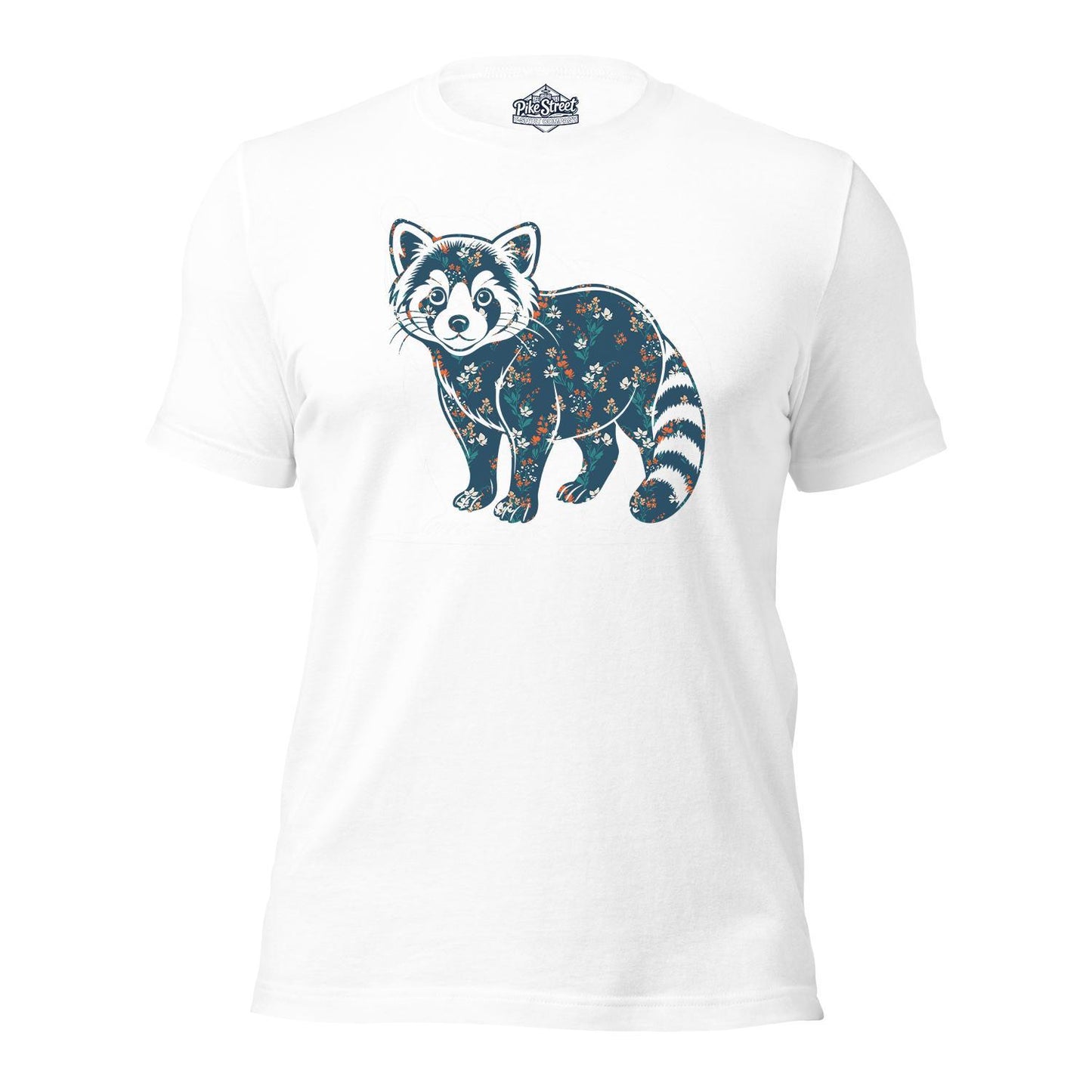 Red Panda Floral White T-Shirt with Art by Evan Smith