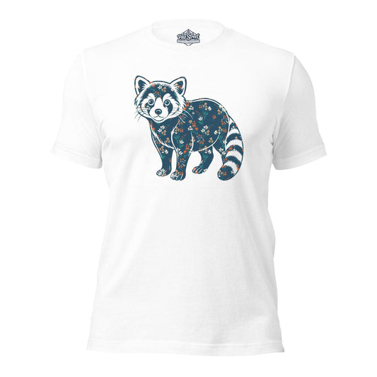 Red Panda Floral White T-Shirt with Art by Evan Smith