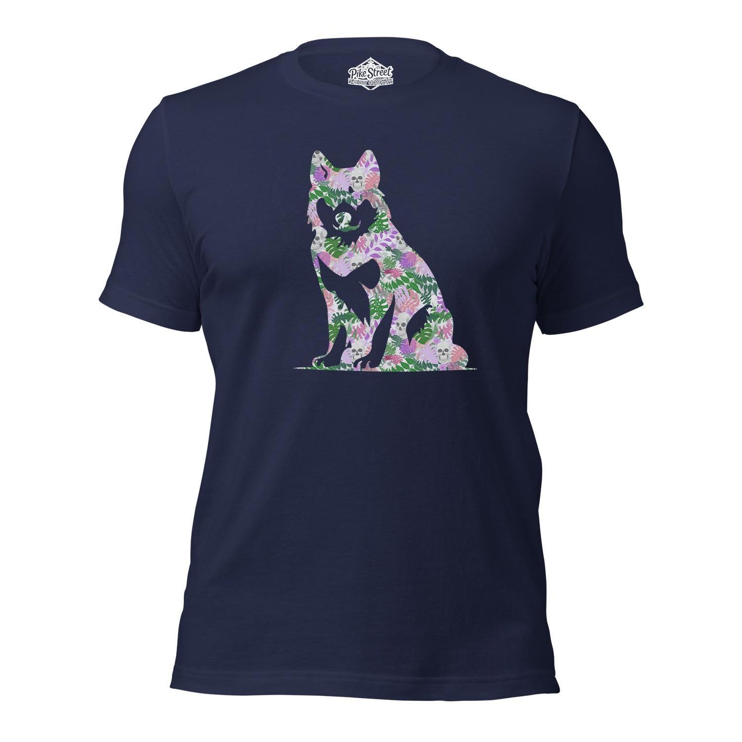 Husky Floral Navy T-Shirt with Art by Evan Smith