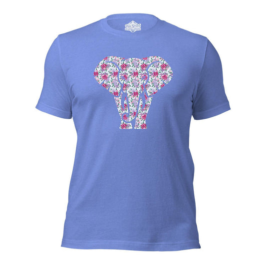 Elephant Floral Blue T-Shirt with Art by Evan Smith