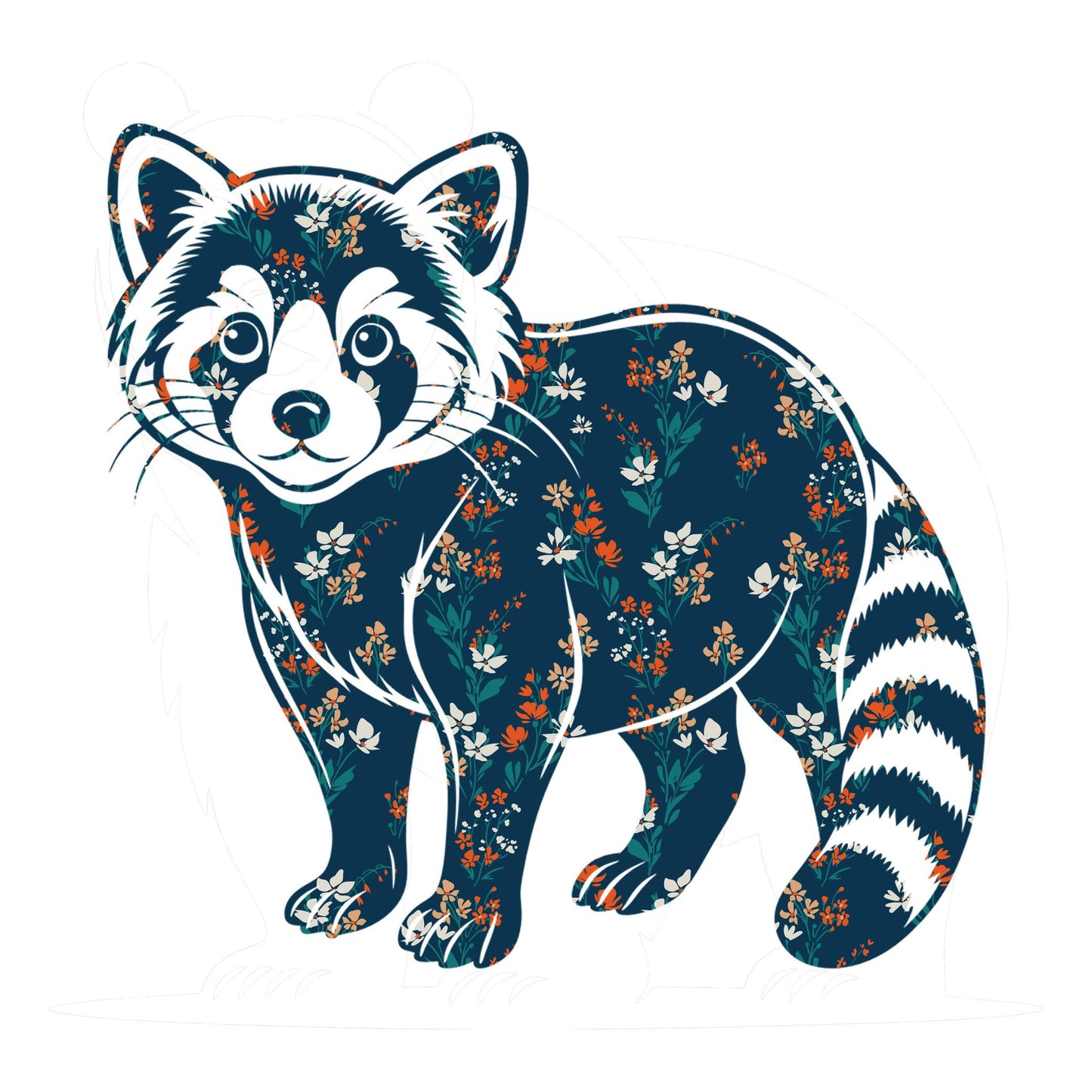Red Panda Floral White T-Shirt with Art by Evan Smith