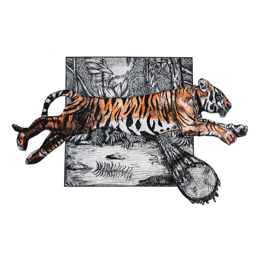 "Tiger Leap" Black T-Shirt with Art by Adam W. Burke