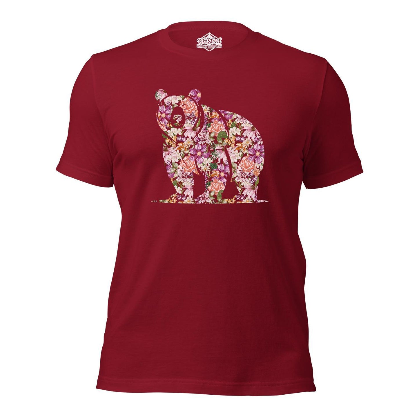 Bear Floral Brick Red T-Shirt with Art by Evan Smith